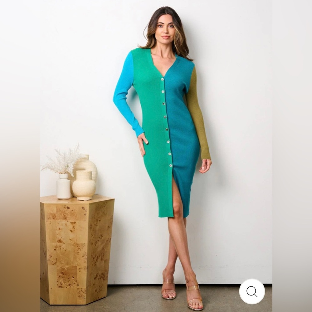 Deep Sea Ribbed Sweater Midi Dress